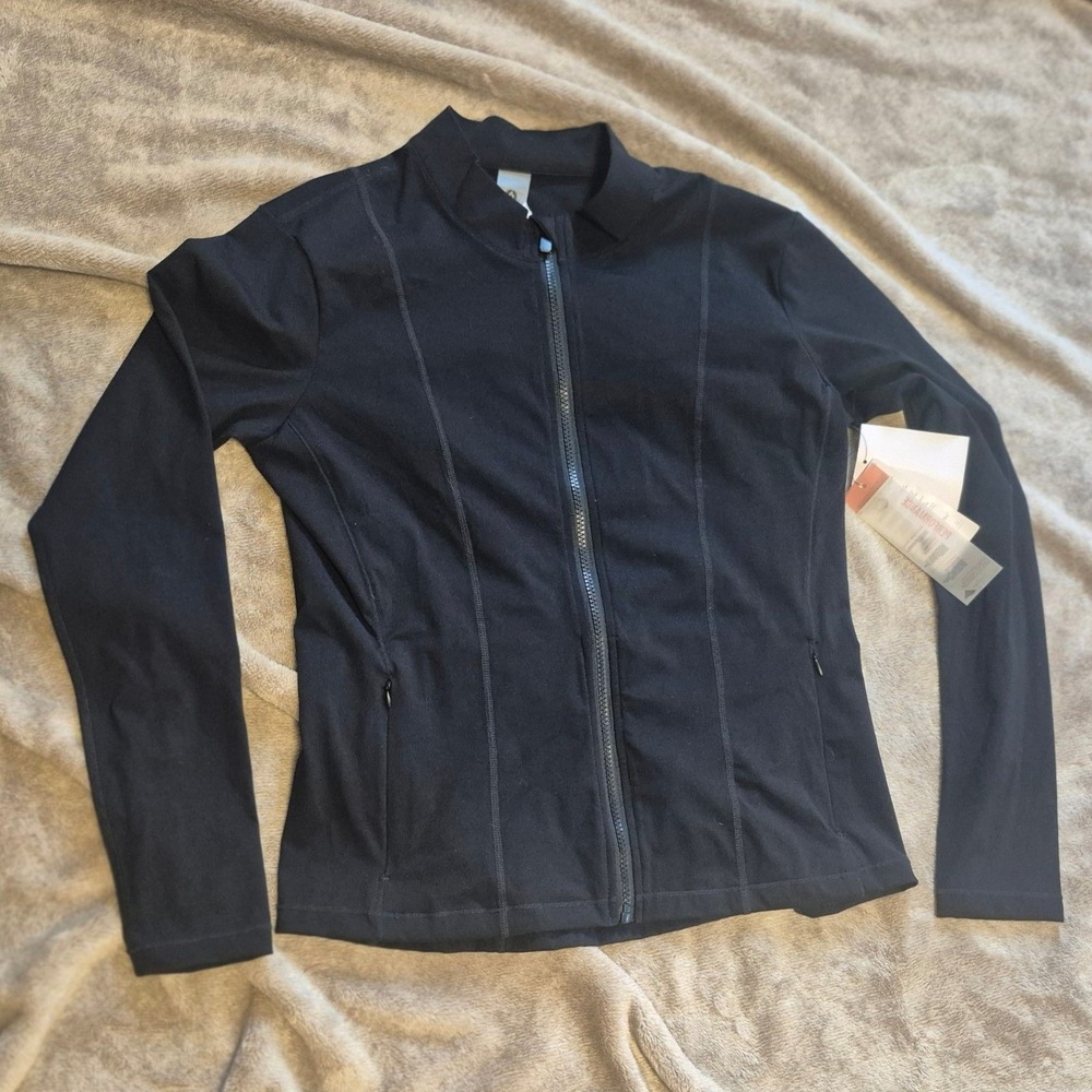 Mono B Black Active Slim Zip-Up Jacket AJ-A0735 Womens Large NWT